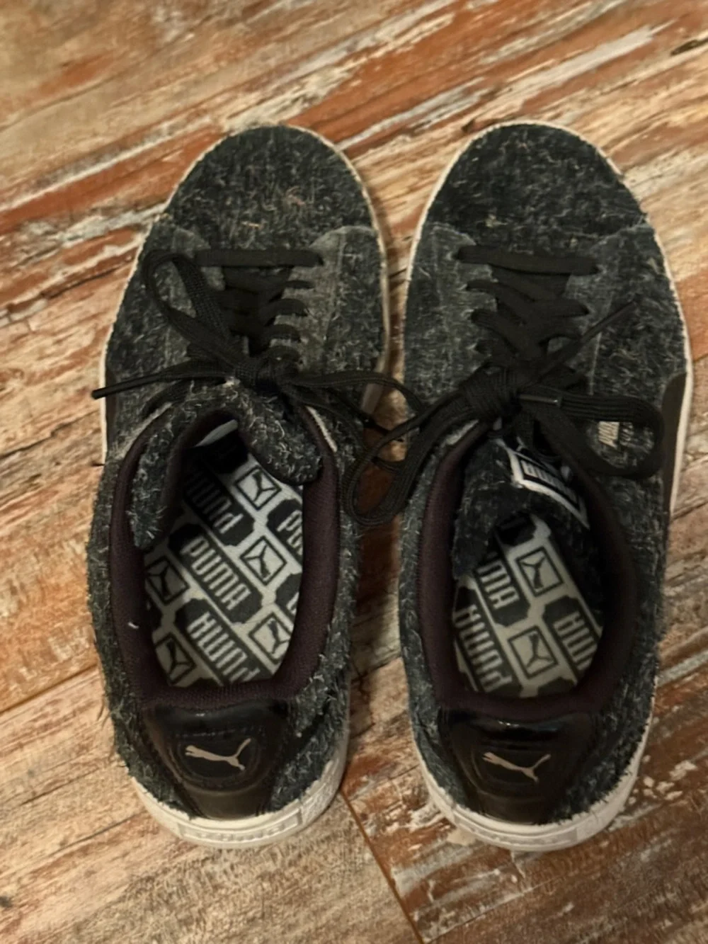 Puma Black Fuzzy Low-Top Sneakers with White Sole